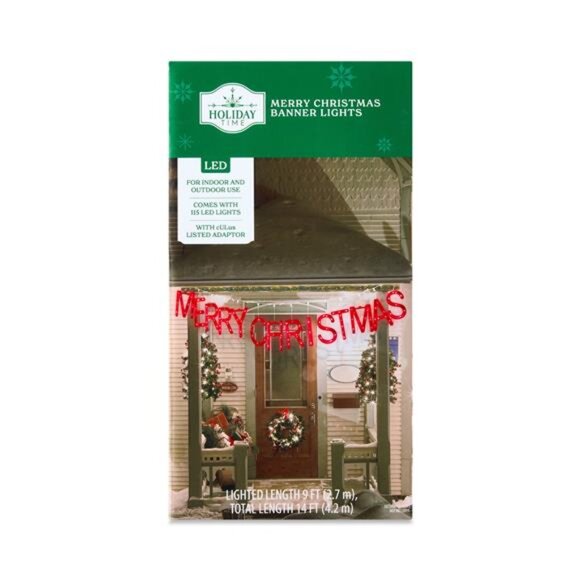 Indoor/Outdoor Light-Up Merry Christmas Banner with 115 LED Lights, Red, 9' - Picture 2 of 2